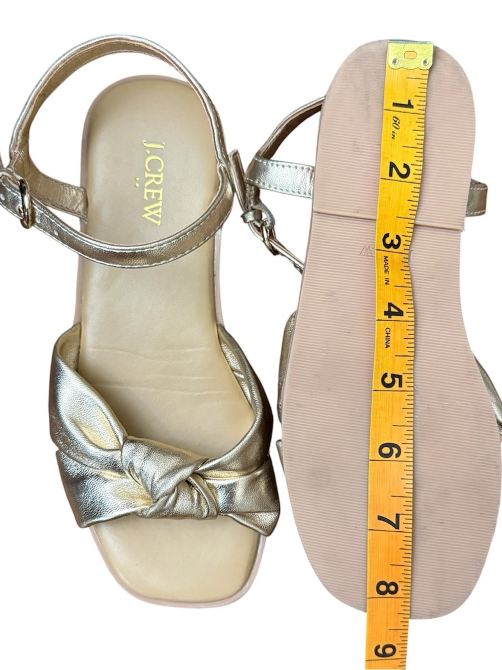 J.Crew Sandals Girls Size 2 Gold Knot Bow Metallic Dressy Summer Shoes - Picture 8 of 9